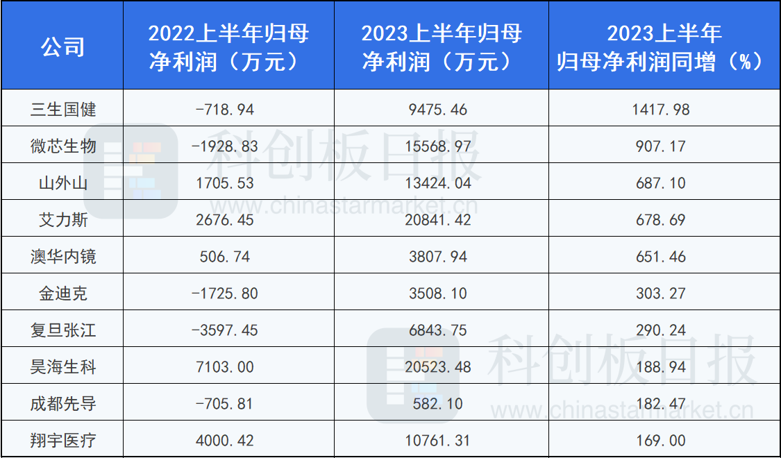 2023上半年净利润增速前10企业