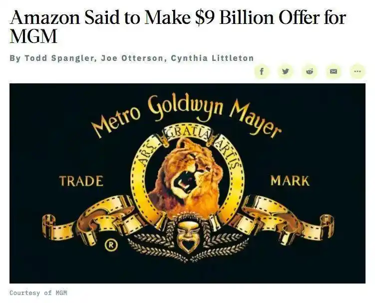 恶搞 米高梅 亚马逊580亿收购米高梅：007与猫和老鼠将易主，流媒体格局迎巨变